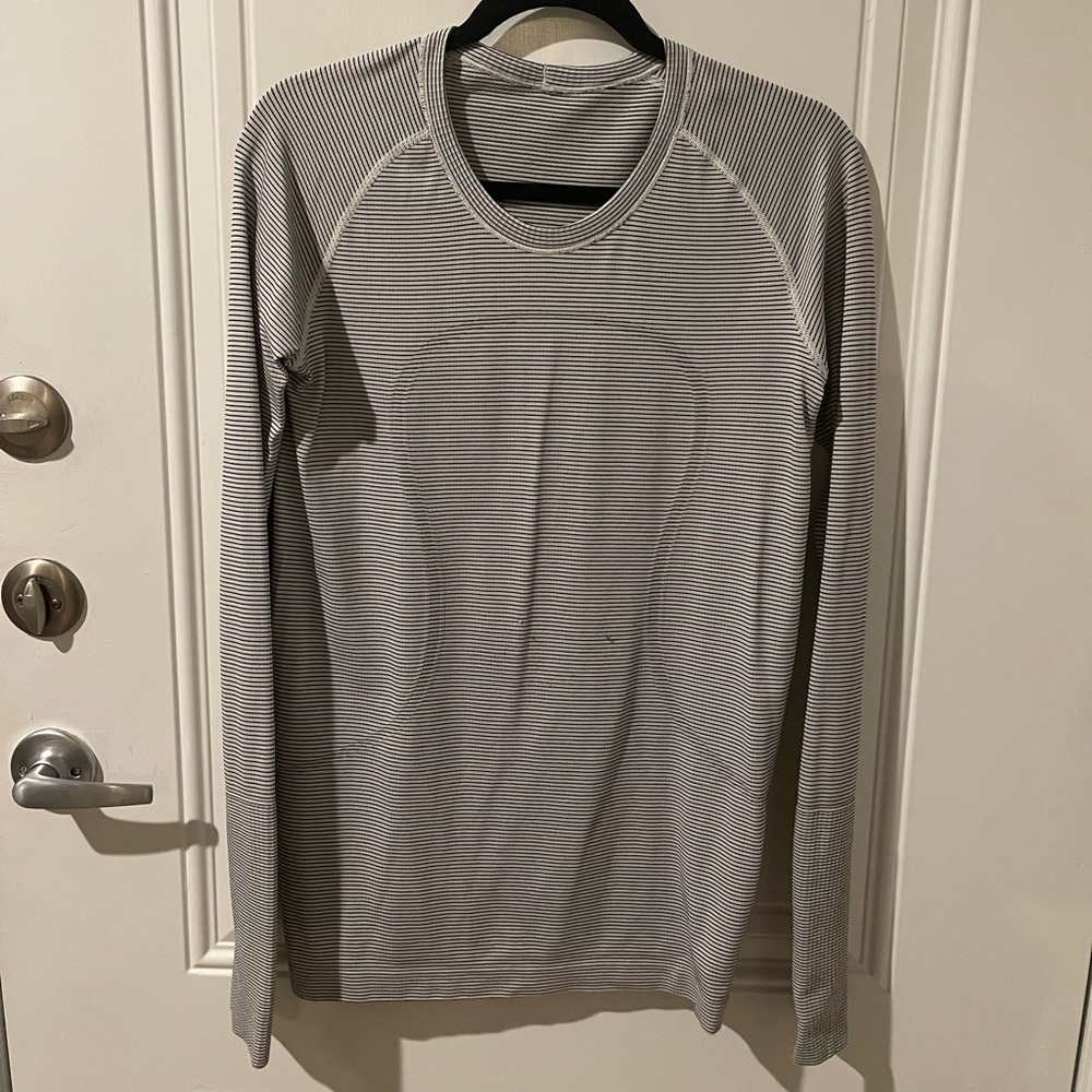 Lululemon Swiftly Tech Long-Sleeve Shirt, Size 10, Black/White Stripe
